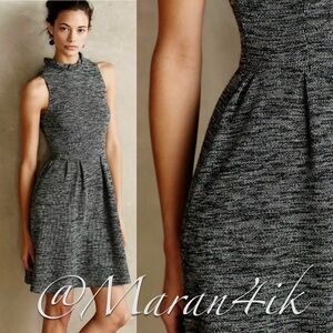 Anthropologie Ganni Pinnacle Textured Tweed Ruffle Neck Mini Dress, L